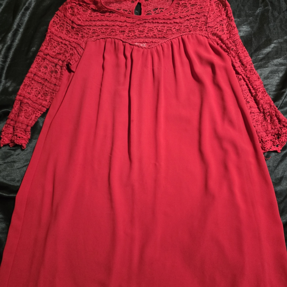 Elegant Red Lace Sleeve Dress